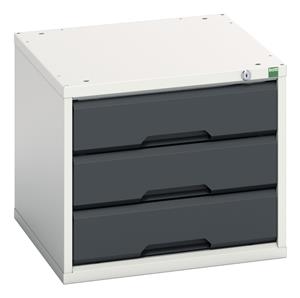 verso drawer cabinet with 3 drawers. WxDxH: 525x550x450mm. RAL 7035/5010 or selected Verso Bench Drawers and Cupboards